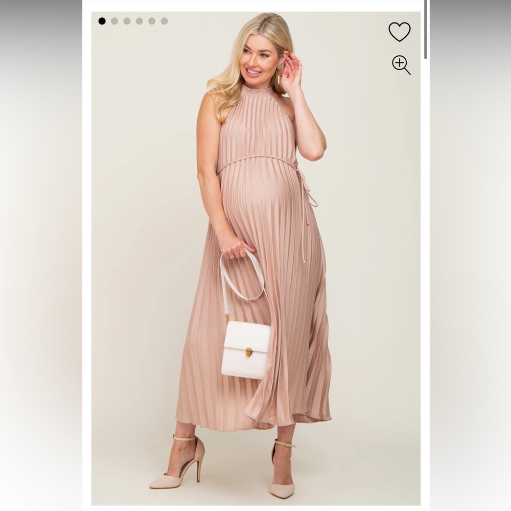 Beige Pleated Maternity Halter Dress. From Pink Blush!